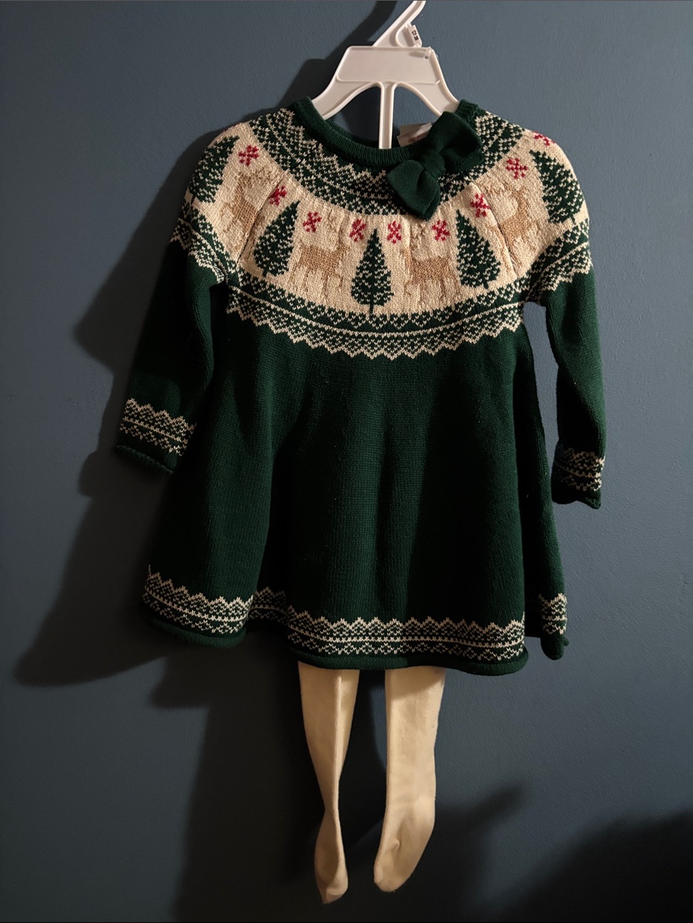 Tahari Christmas Classic Forest Knit Sweater Dress - Dark Green